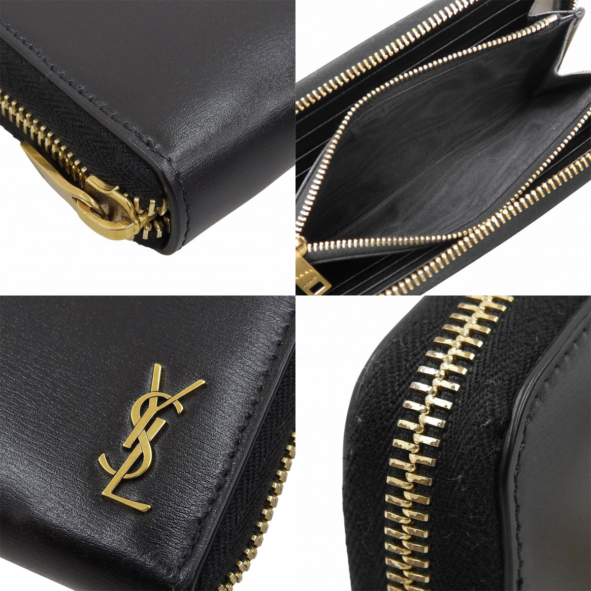 Tiny Monogram Round Zip Long Wallet in Black Leather (630201)