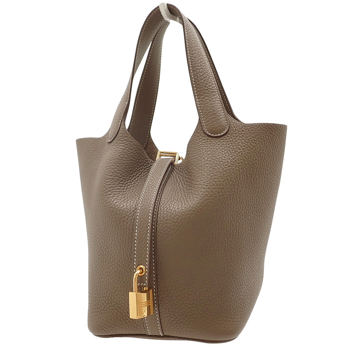 Picotin Lock PM, Taurillon Clemence Etoupe Leather, Gold Hardware, C Stamp