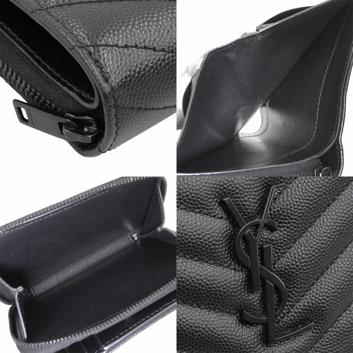 黑色皮革Monogram Compact Zip Around钱包(BND668288)