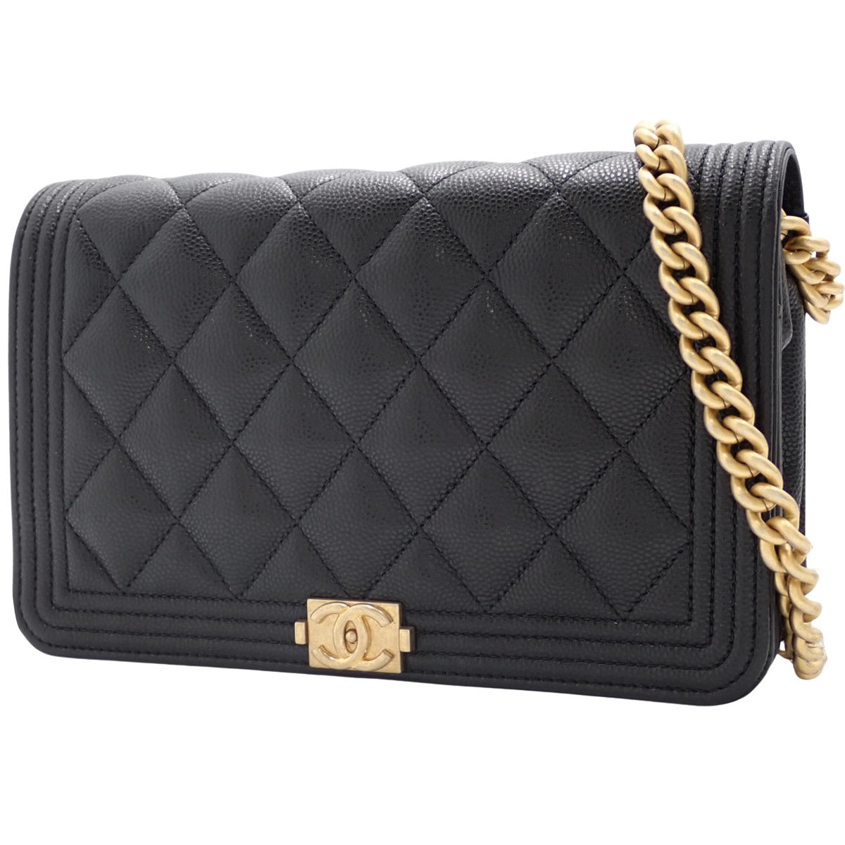 マトラッセ ボーイシャネル ココマーク チェーンウォレット キャビアスキン ブラック AP1117