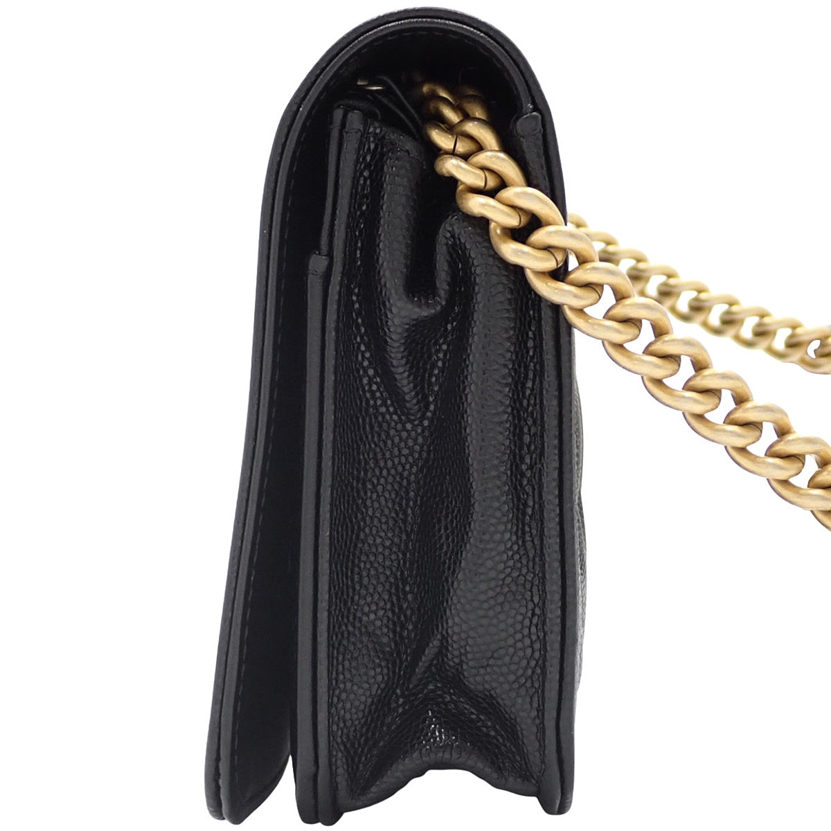 绗缝 Boy Chanel Coco Mark 链条钱包,鱼子酱纹皮革,黑色,AP1117