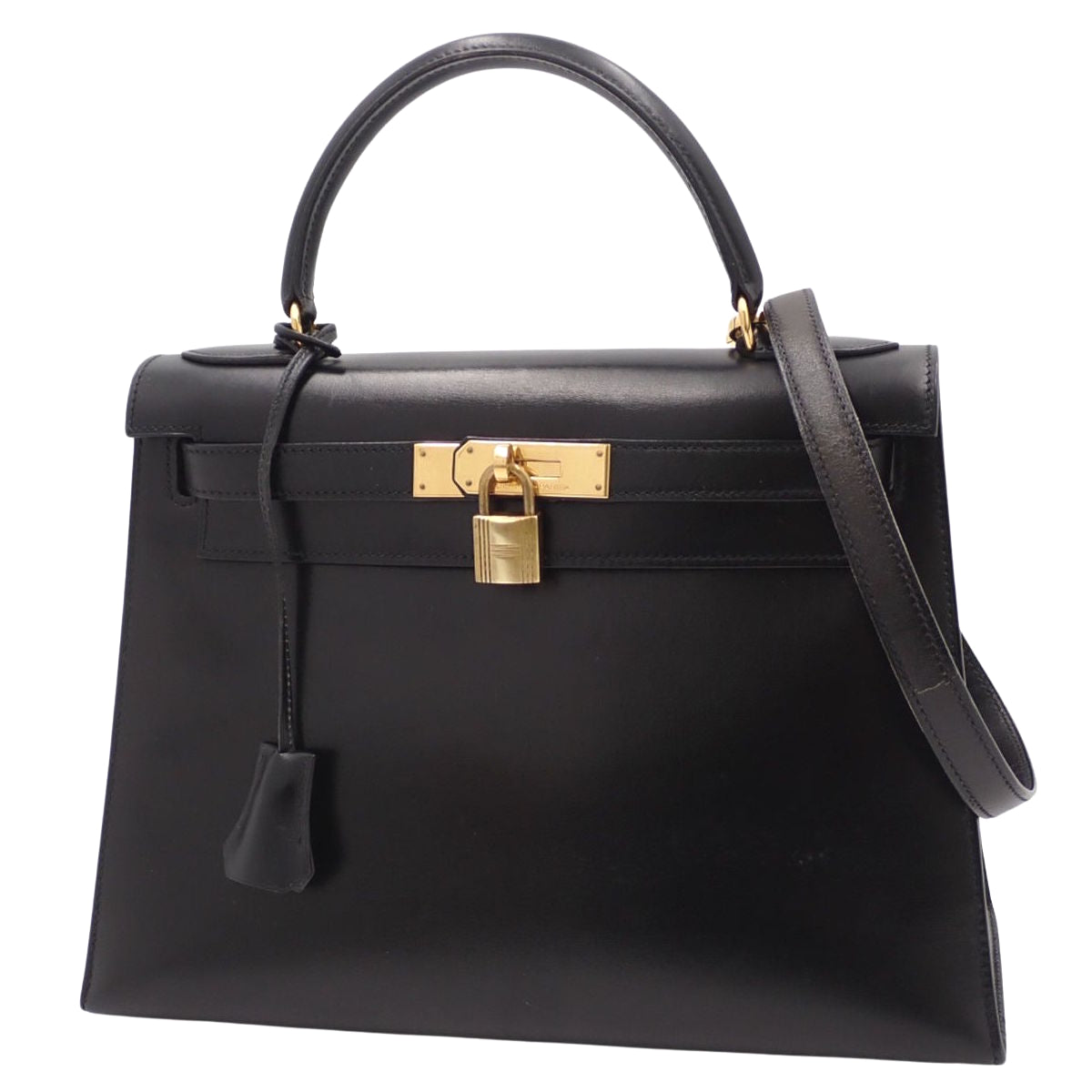 ケリー28 (外縫い) ボックスカーフ ブラック ゴールド金具 〇R刻印