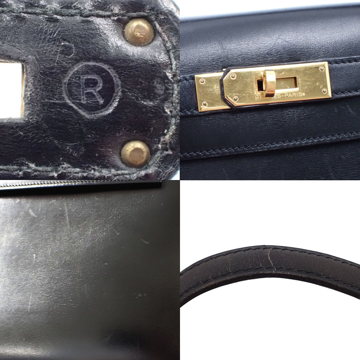 Kelly 28 (Outer Stitch) Box Calf Leather, Black, Gold Hardware, 〇R Stamp