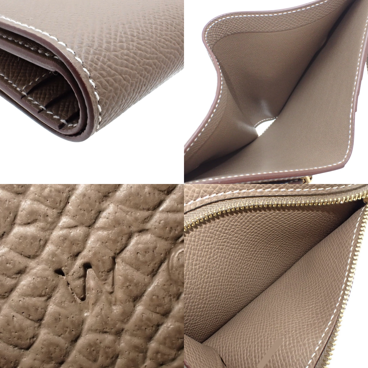 【全新未使用】Bearn Compact,Epsom 皮革,灰褐色/灰褐色,金色五金,双印章