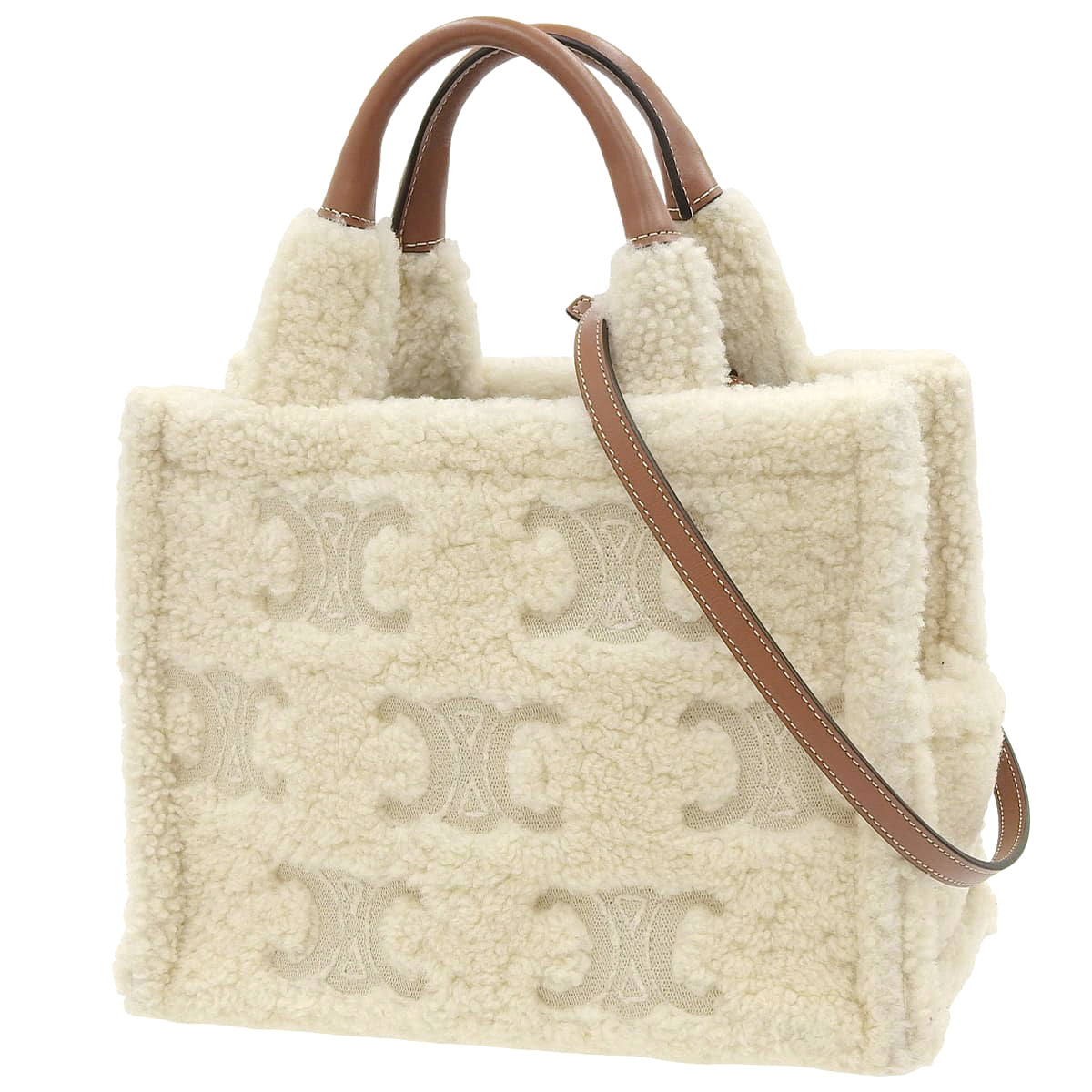 スモールカバ タイス レザー シアリング アイボリー ブラウン 199163FK5.02NT