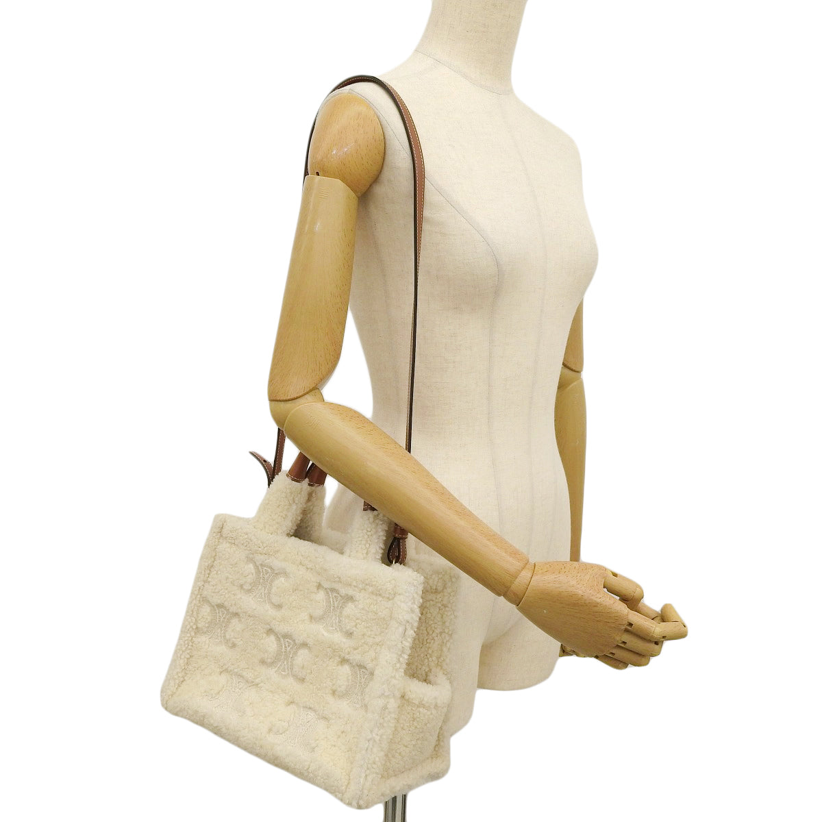 Small Cabas Thais Leather Shearling Ivory Brown 199163FK5.02NT