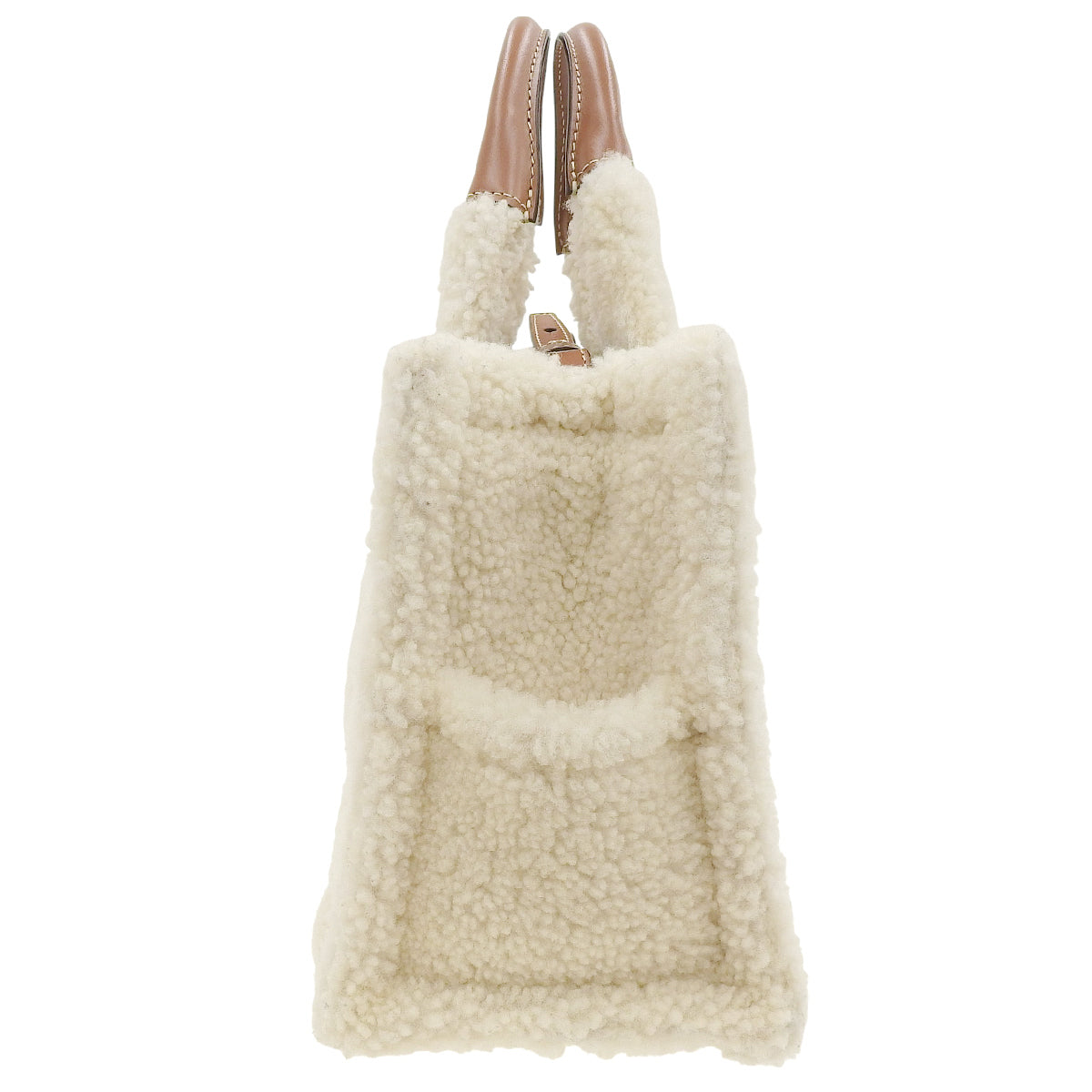 Small Cabas Thais Leather Shearling Ivory Brown 199163FK5.02NT