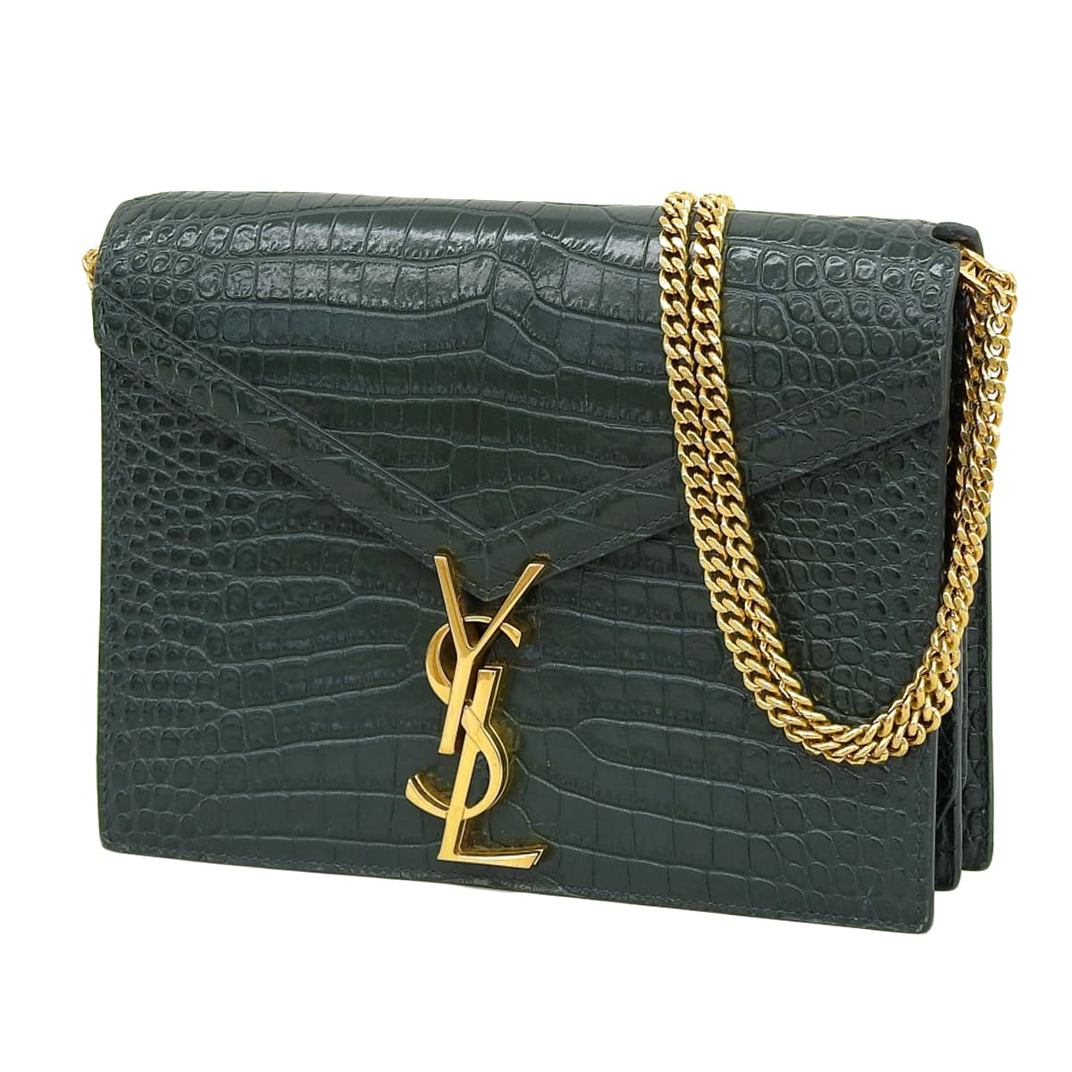 SAINT LAURENT PARIS(サンローランパリ) カサンドラ ミディアム ショルダーバッグ チェーンショルダー 肩掛け 斜め掛け YSLロゴ クロコダイルエンボスレザー グリーン緑 ゴールド金具 532750 レディース 40802164055【中古】【アラモード】 カサンドラ ミディアム クロコダイルエンボスレザー グリーン 532750