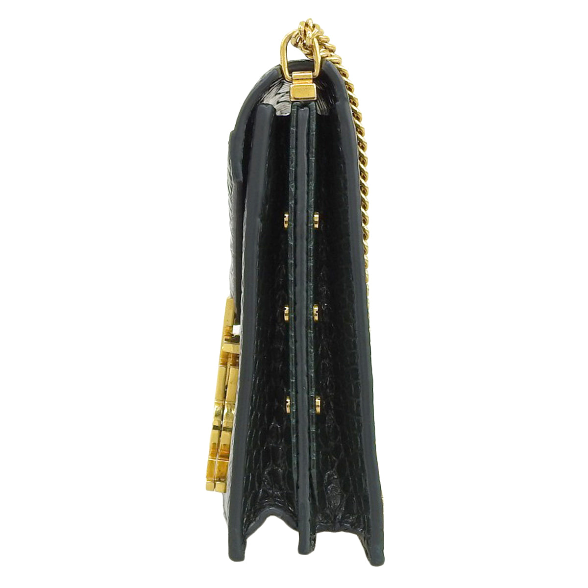 Cassandra Medium Crocodile Embossed Leather Green 532750 Chain Shoulder Bag with YSL Logo