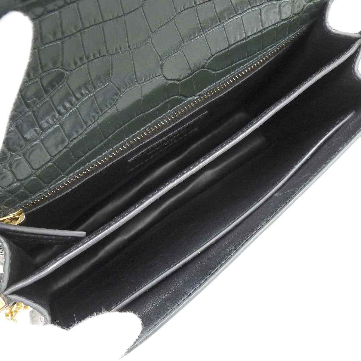 Cassandra Medium Crocodile Embossed Leather Green 532750 Chain Shoulder Bag with YSL Logo