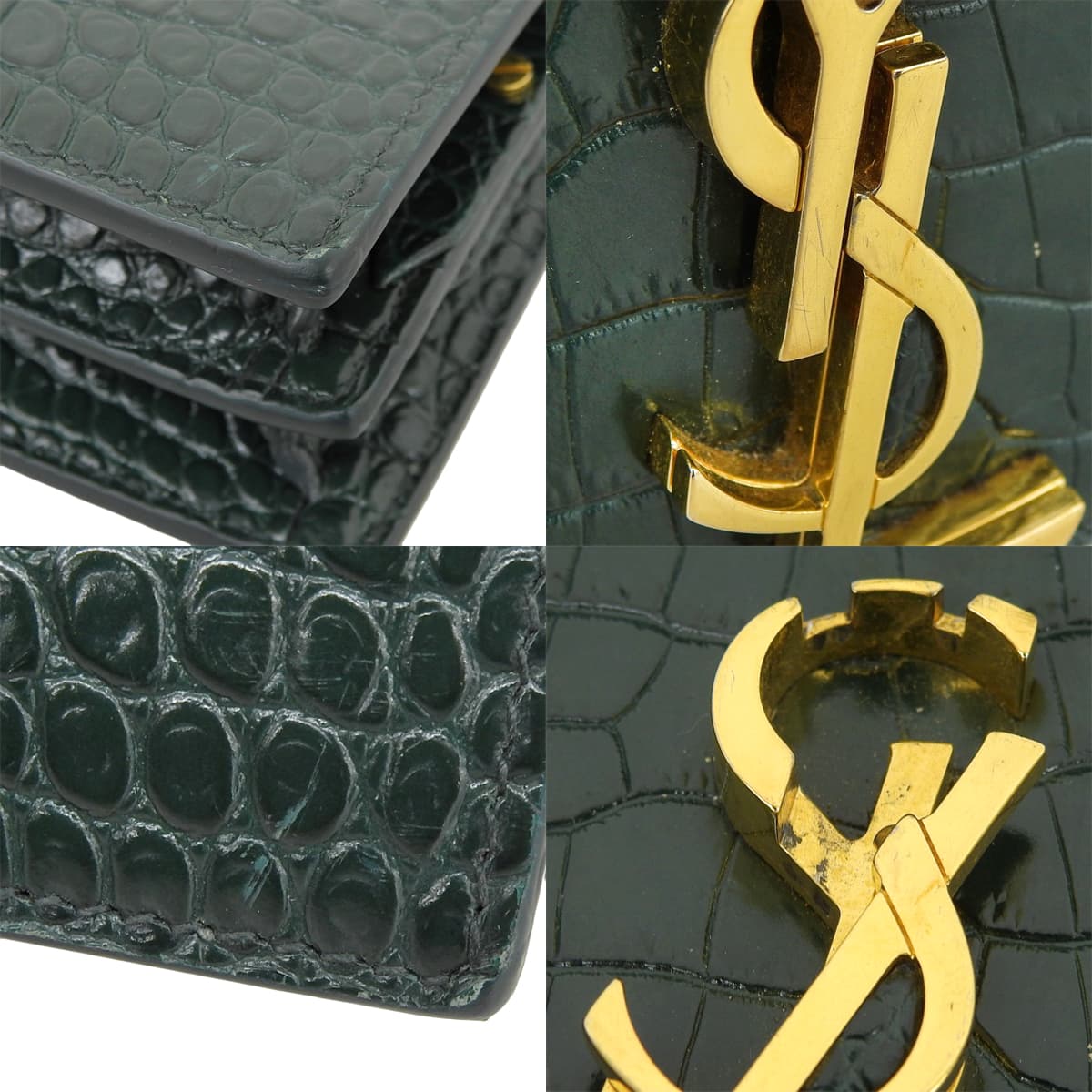 Cassandra Medium Crocodile Embossed Leather Green 532750 Chain Shoulder Bag with YSL Logo