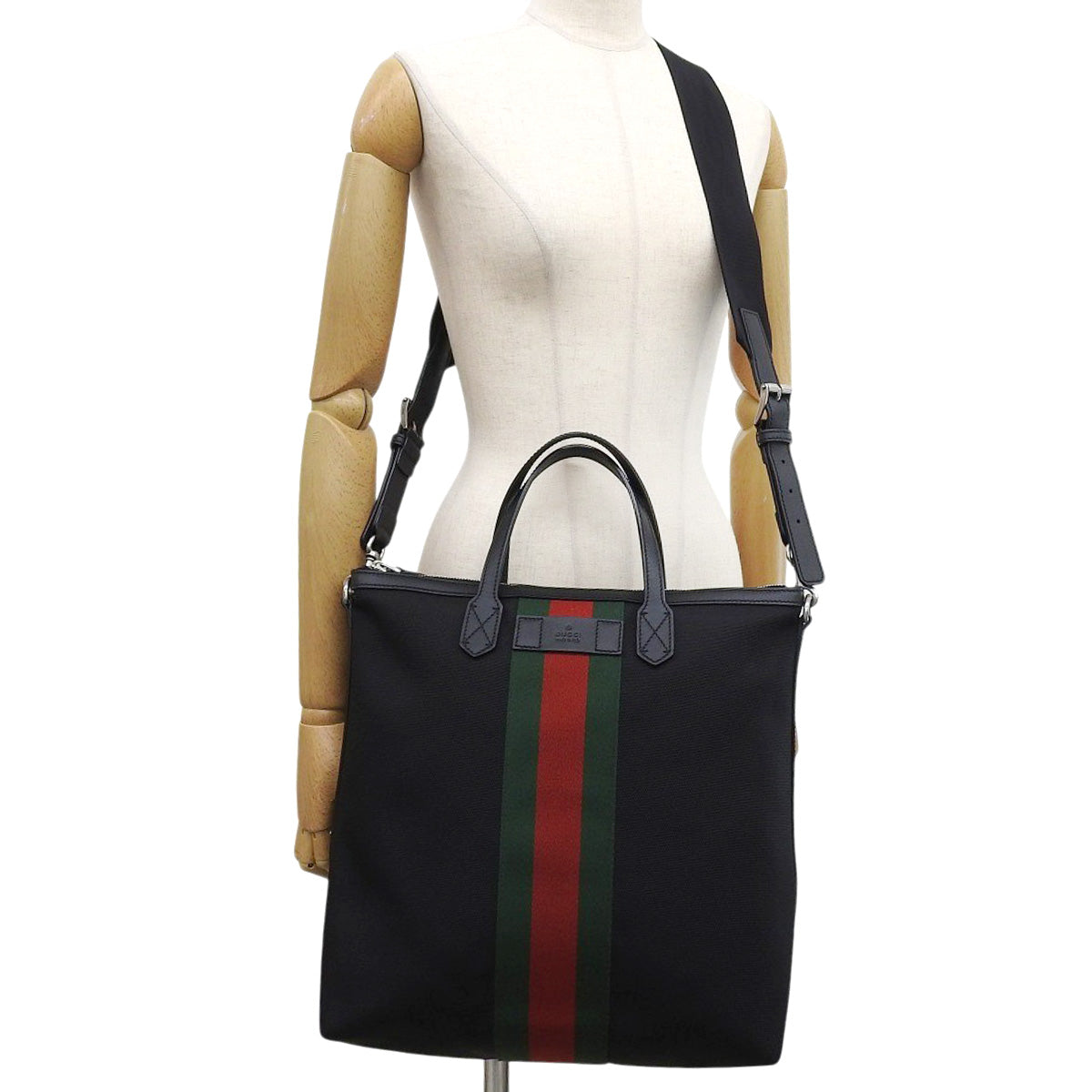 Canvas tote bag in black, green, and red (619751)
