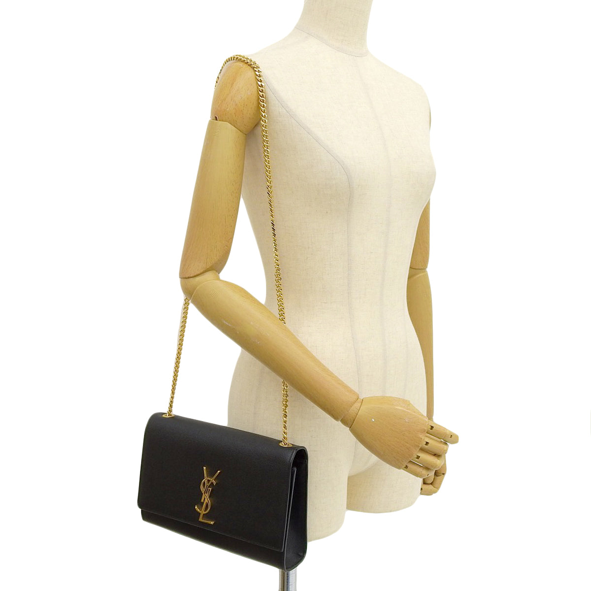 Kate Medium Leather Black 364021 Classic Chain Shoulder Bag with YSL Logo