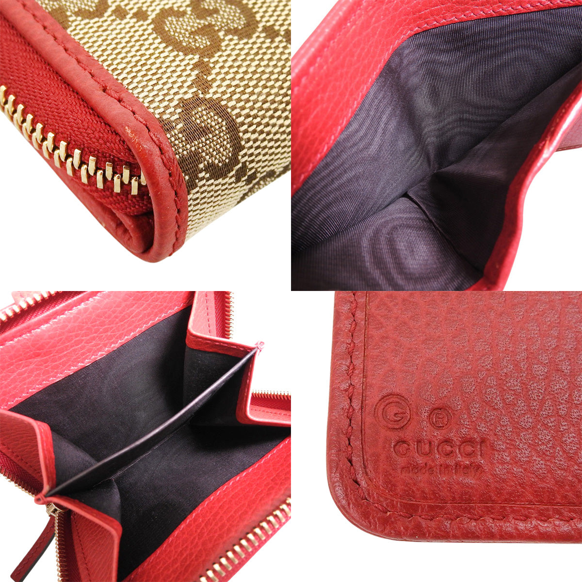 二つ折り財布 GGキャンバス レザー ベージュ レッド 346056 KY9LG 8606