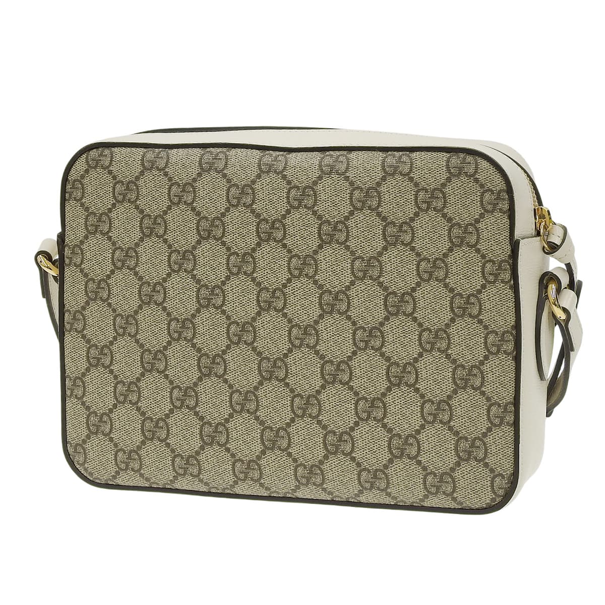 Horsebit 1955 Small Shoulder Bag in GG Supreme Canvas and Leather, White and Beige, 645454