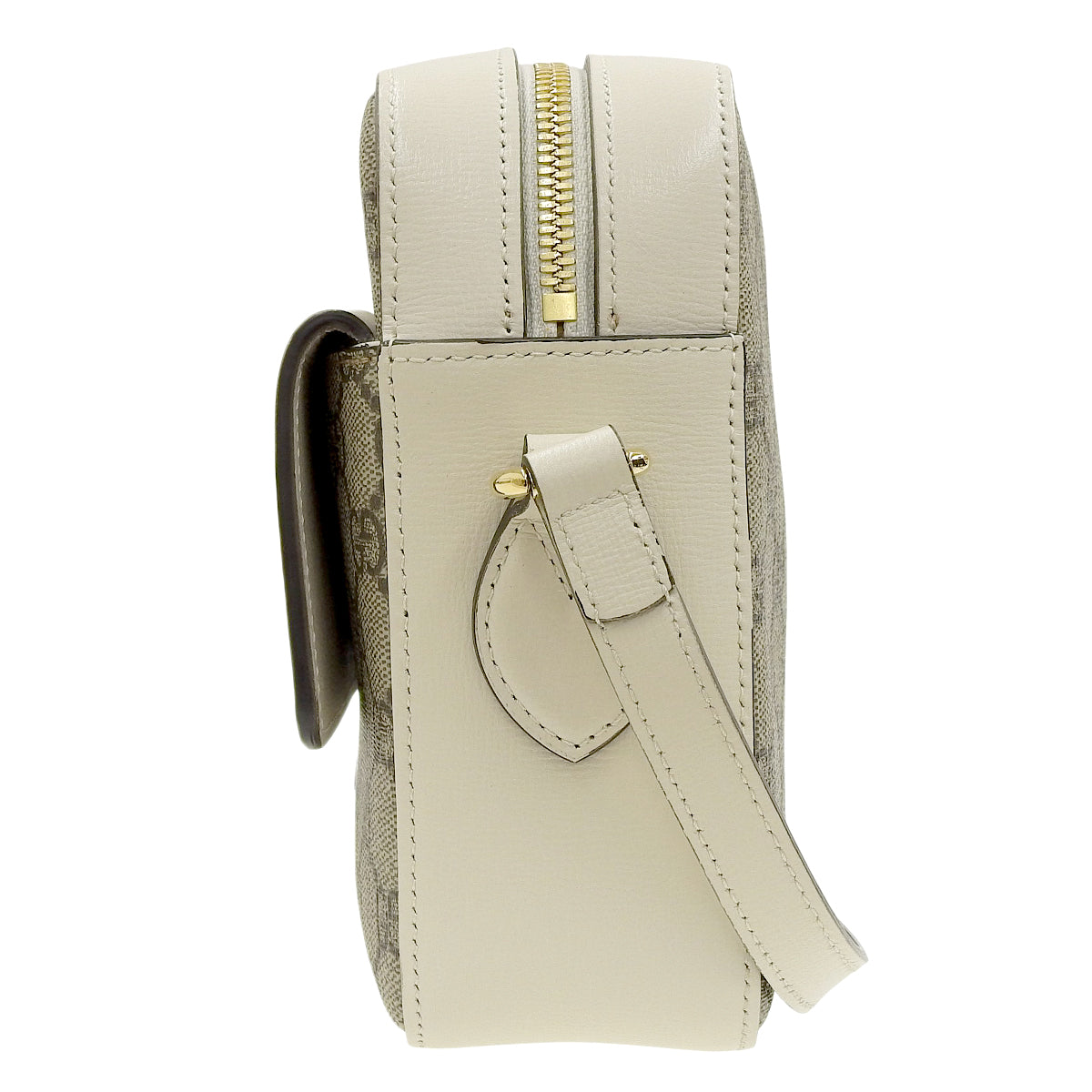 Horsebit 1955 Small Shoulder Bag in GG Supreme Canvas and Leather, White and Beige, 645454