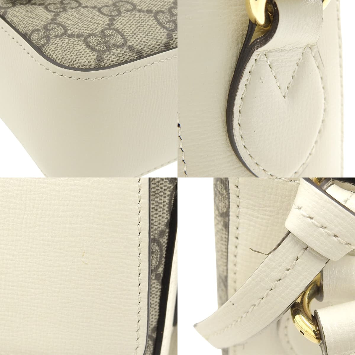 Horsebit 1955 Small Shoulder Bag in GG Supreme Canvas and Leather, White and Beige, 645454