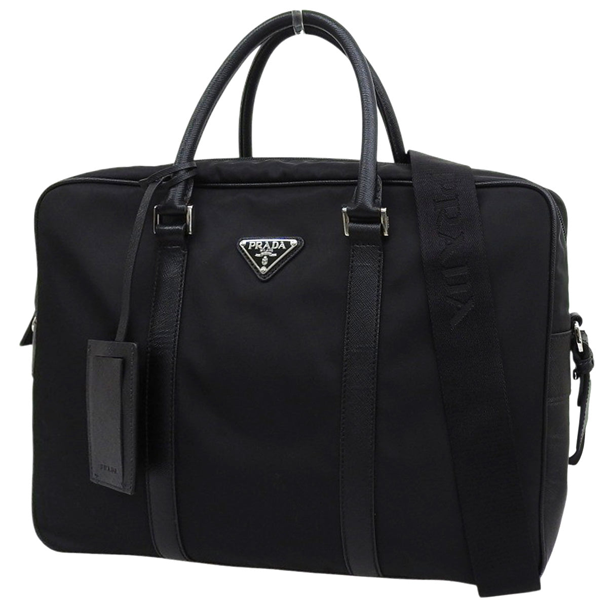 2-way business bag in nylon and Saffiano leather, black