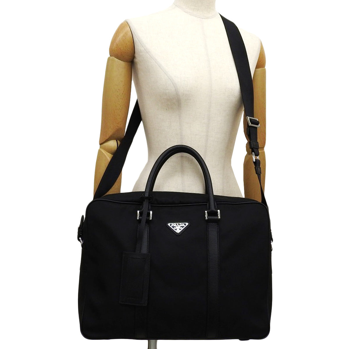 2-way business bag in nylon and Saffiano leather, black