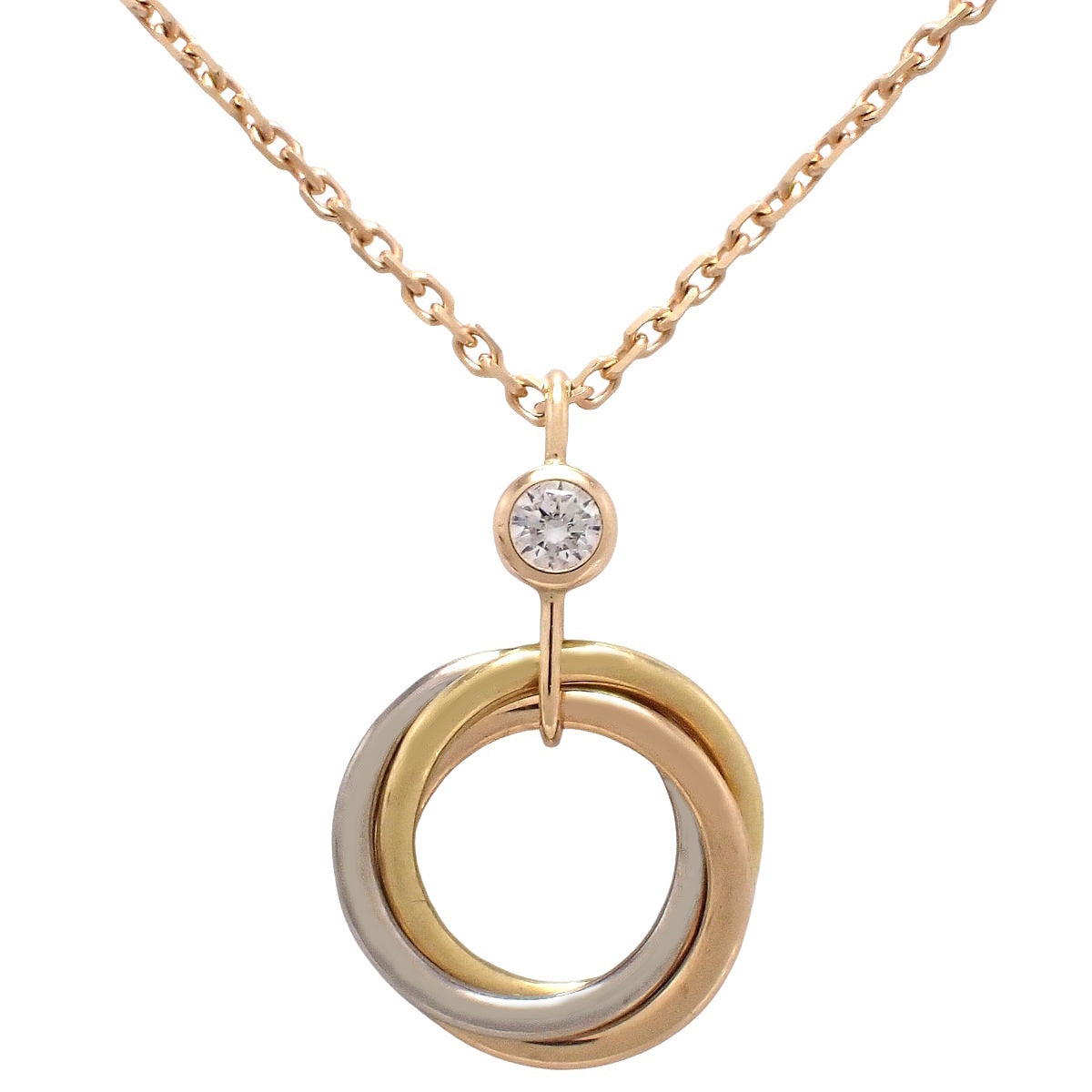 Trinity necklace in 18K pink gold, yellow gold, and white gold with diamonds