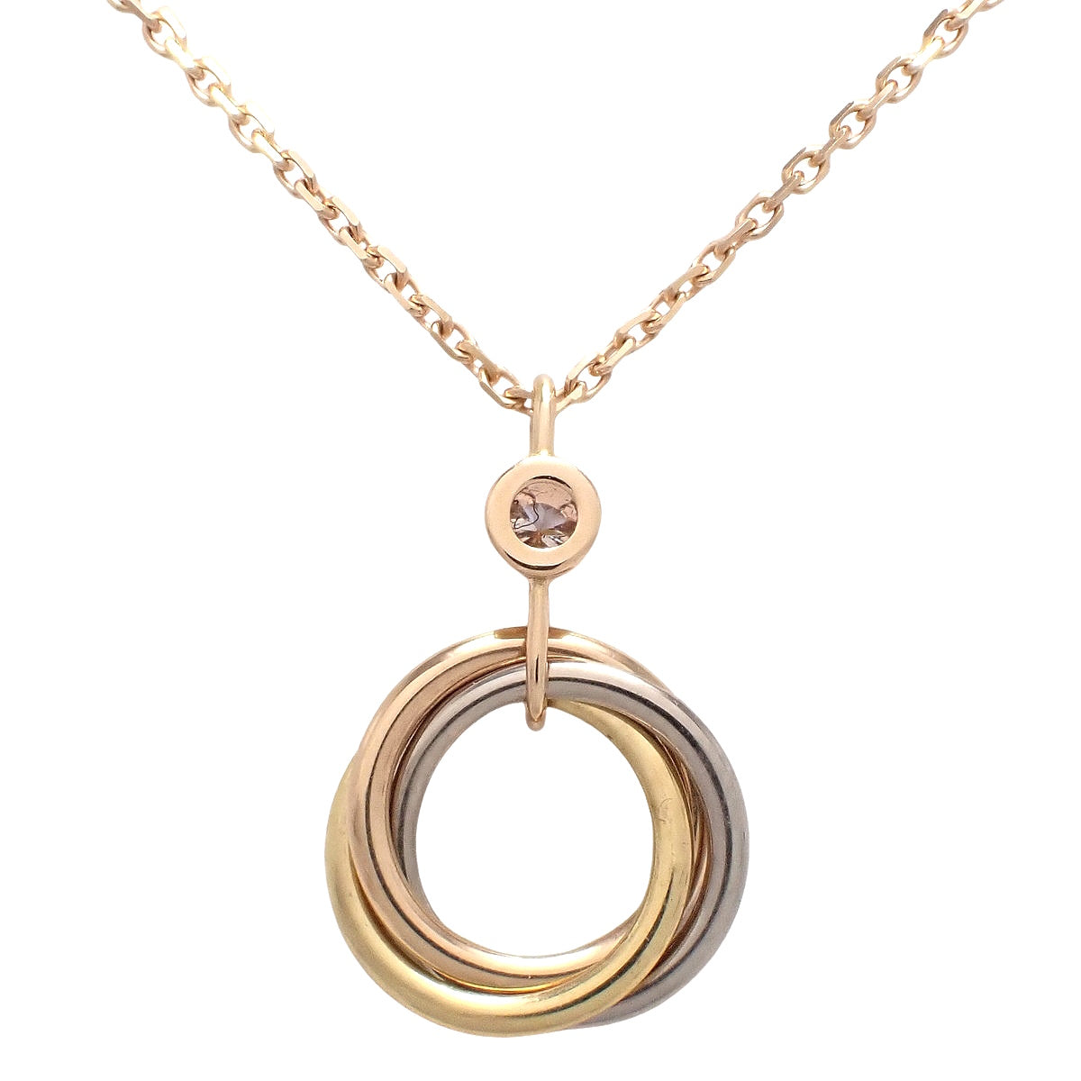 Trinity necklace in 18K pink gold, yellow gold, and white gold with diamonds