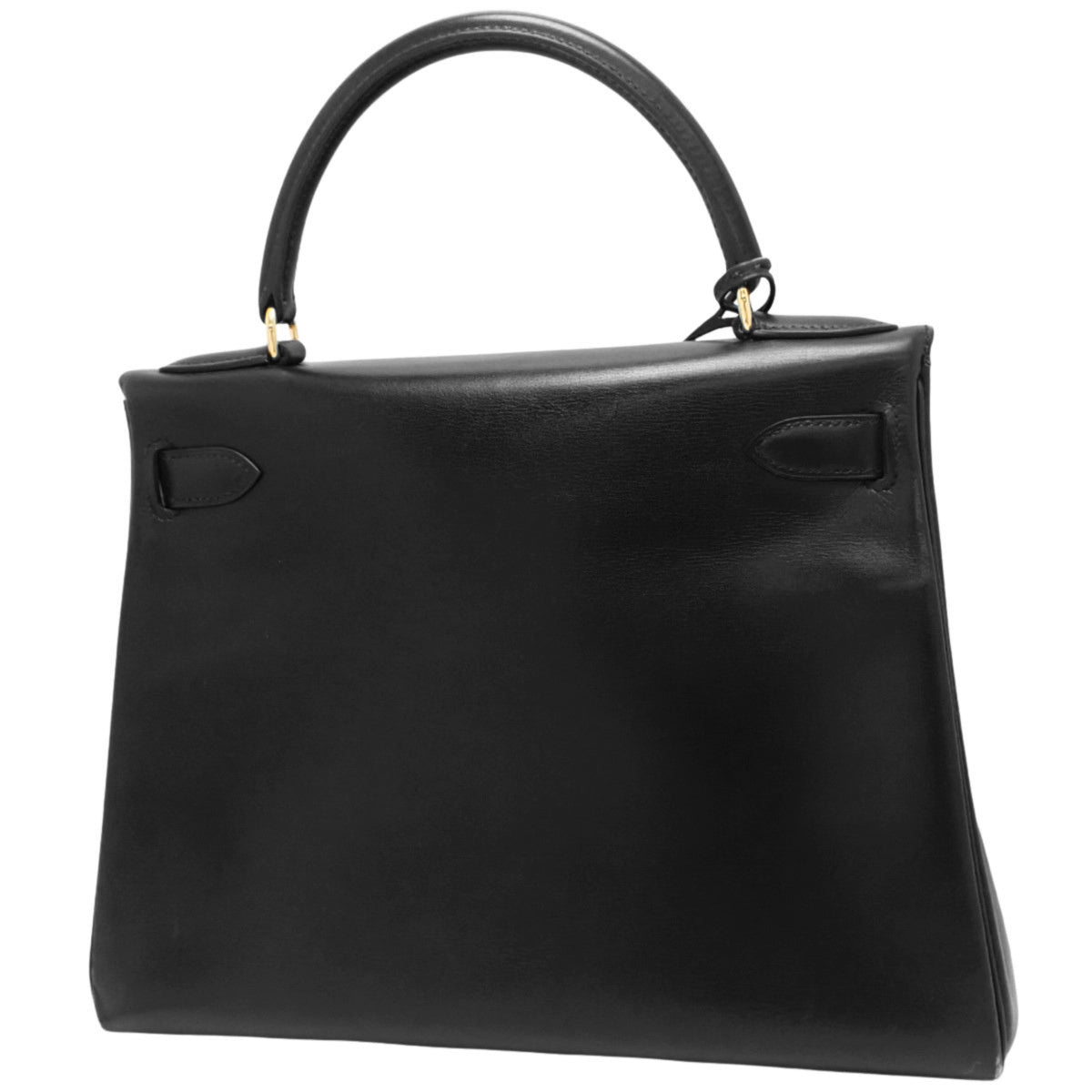 Kelly 28(内缝线),黑色小牛皮材质,金色五金配件,带C字印记