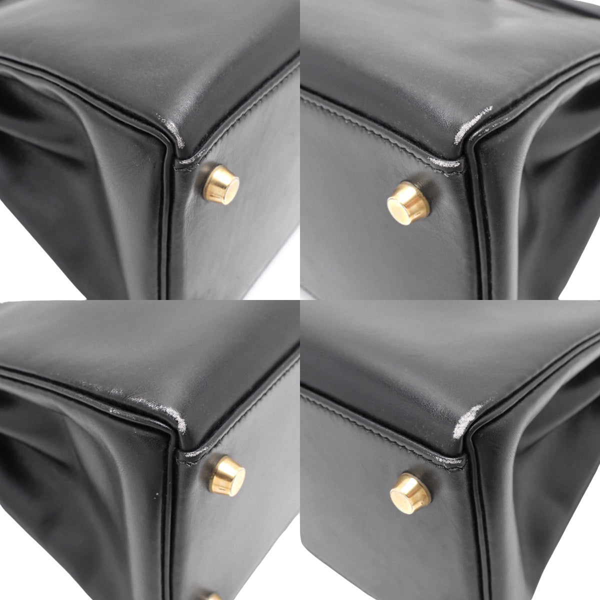 Kelly 28(内缝线),黑色小牛皮材质,金色五金配件,带C字印记