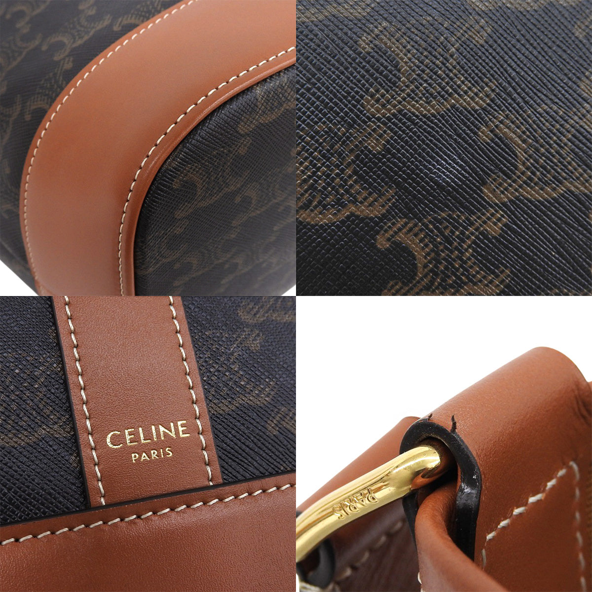 Medium Bucket Bag in Calfskin and Triomphe Canvas, Tan, 191132CAS.04LU