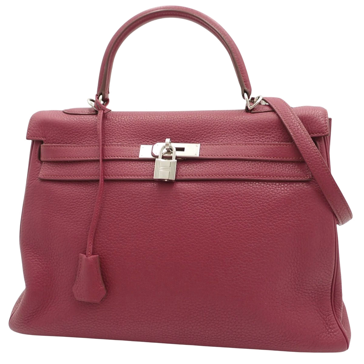 Kelly 35 (inside stitching) Taurillon Clemence leather, palladium hardware, ruby, N stamp