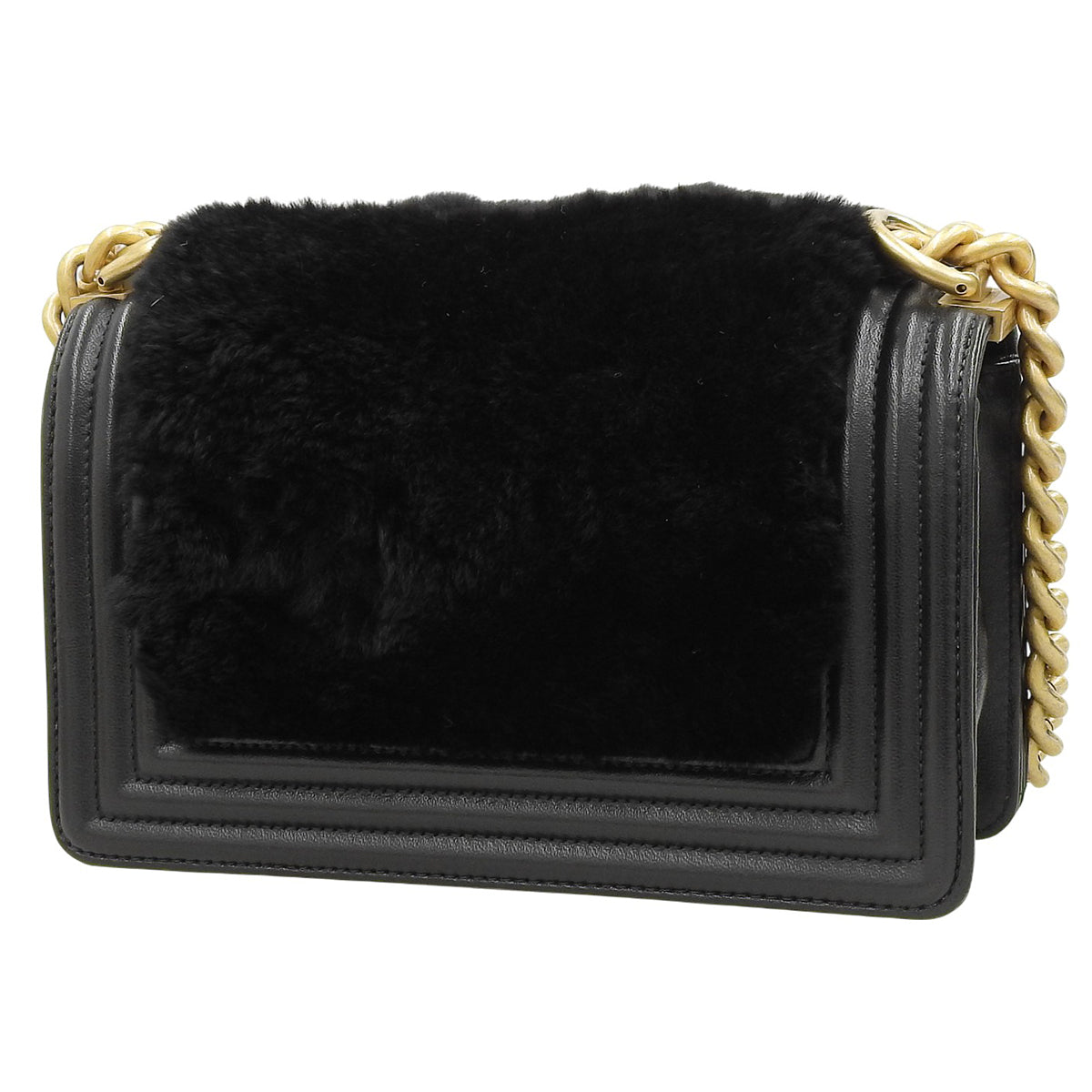 Boy Chanel Small Chain Shoulder Bag in Black Leather and Faux Fur