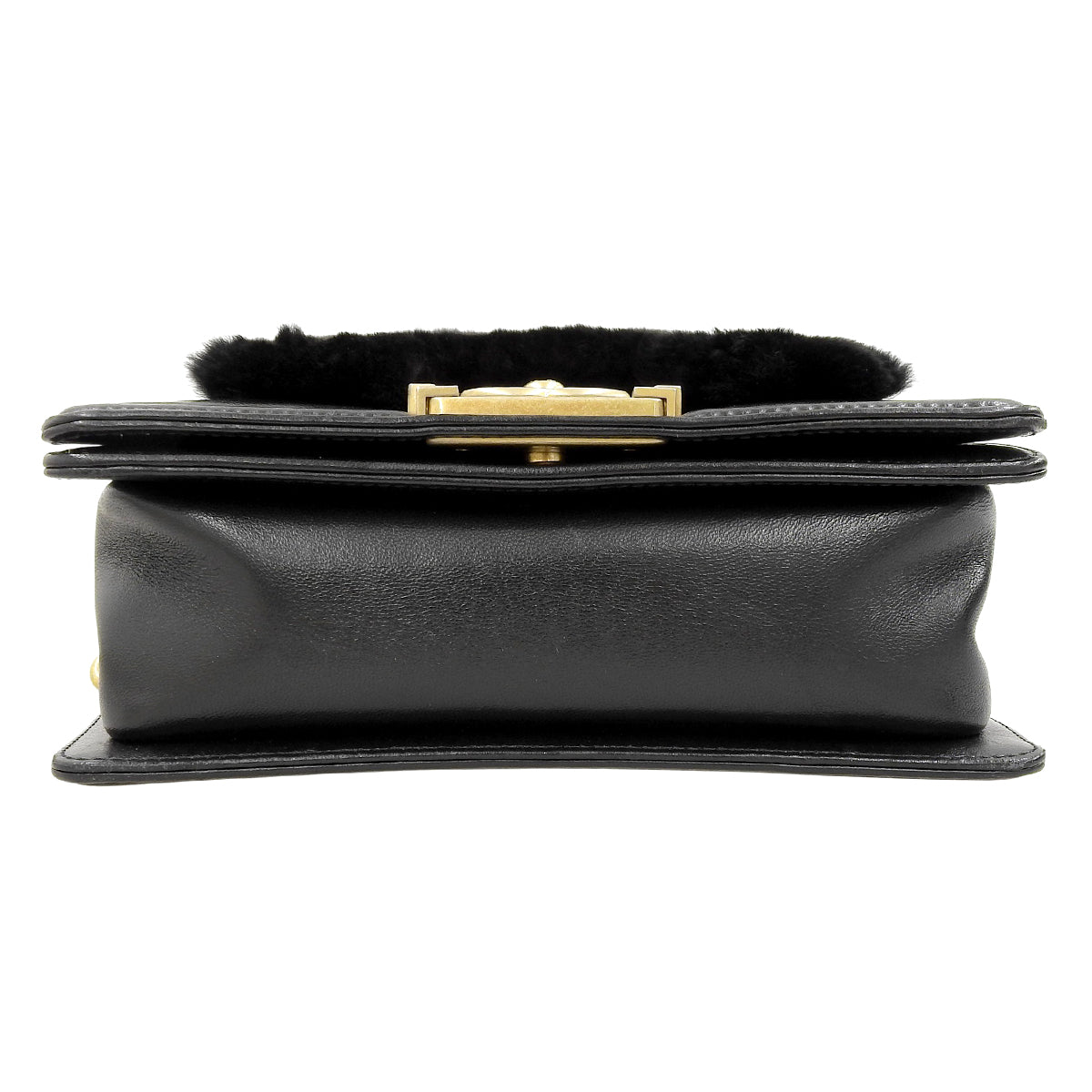 Boy Chanel Small Chain Shoulder Bag in Black Leather and Faux Fur