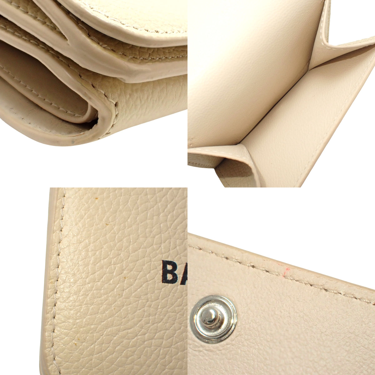 Cash Mini Wallet in Grained Calfskin Leather, Sand Beige, 593813