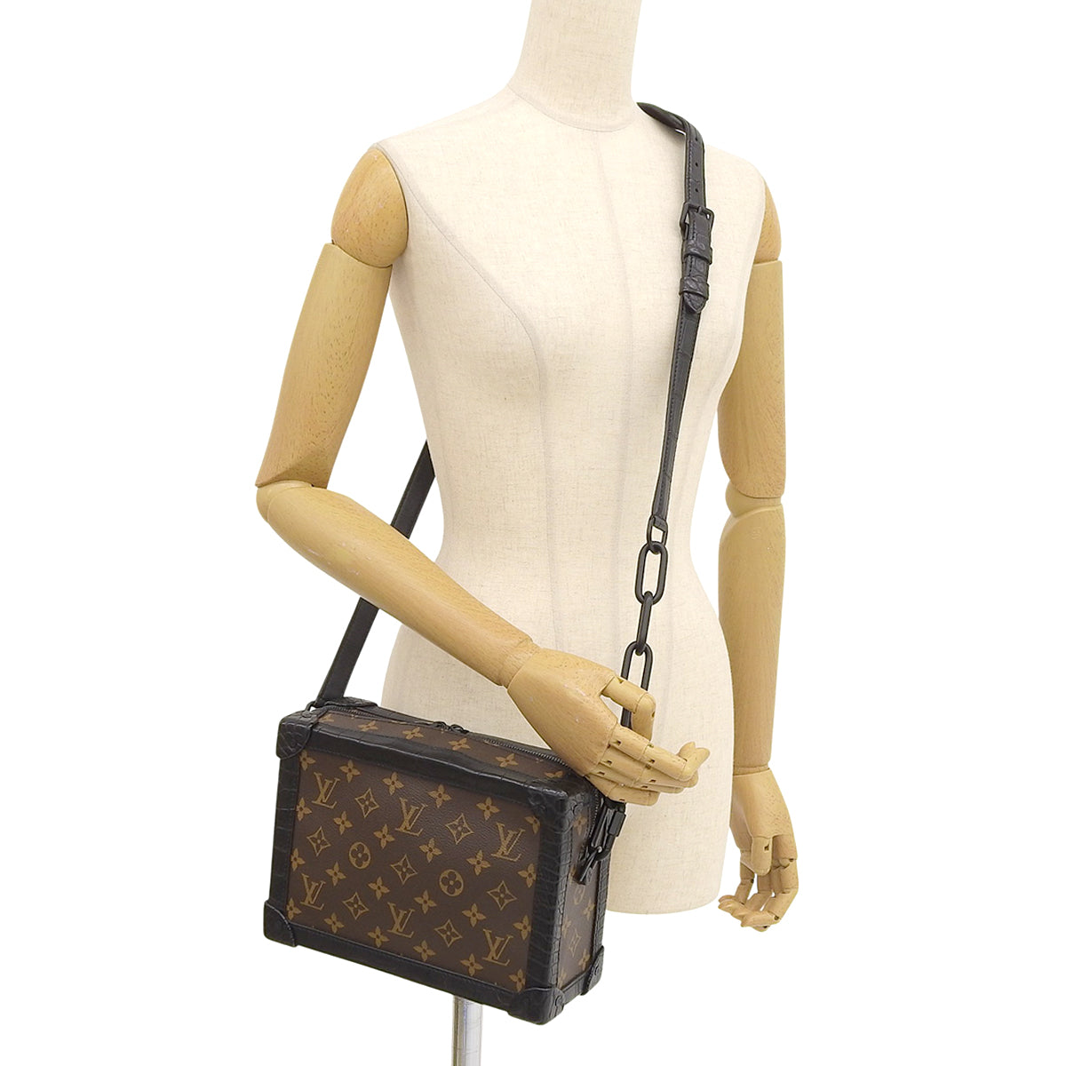 Monogram Soft Trunk Crocodile Brown Black N98255