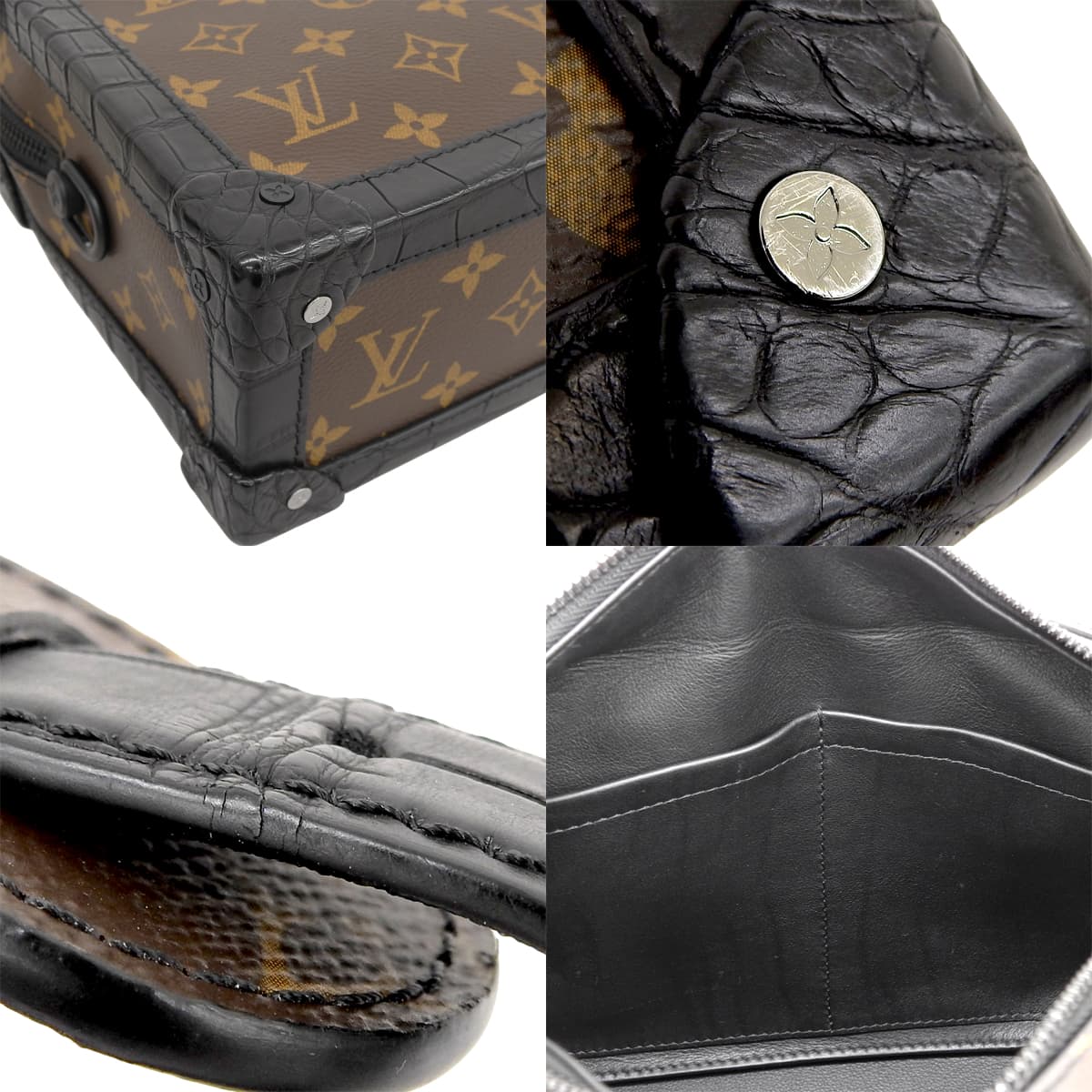 Monogram Soft Trunk Crocodile Brown Black N98255