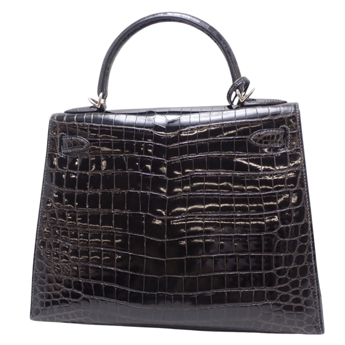 Kelly 28 (External Stitching) Niloticus Graphite with Silver Hardware, F Stamp