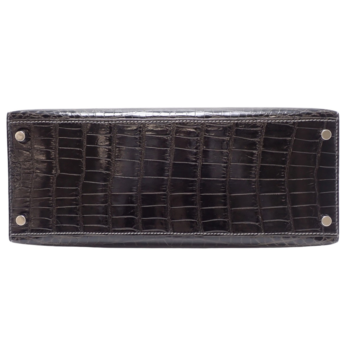 Kelly 28 (External Stitching) Niloticus Graphite with Silver Hardware, F Stamp