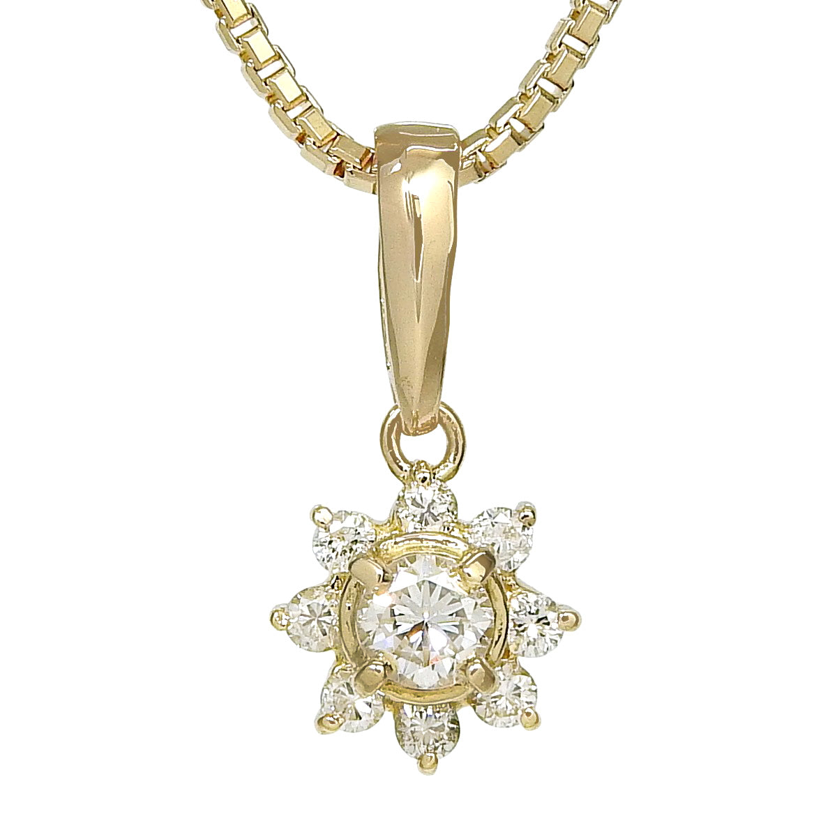 ダイヤモンド サンフラワーネックレス D0.11,0.10 イエローゴールド K18YG 4.0g