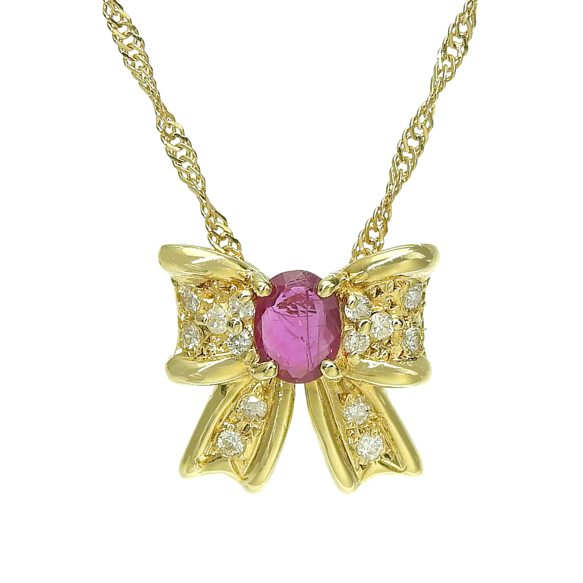 ルビー ダイヤ リボンモチーフ ネックレス R0.44/D0.11 イエロー