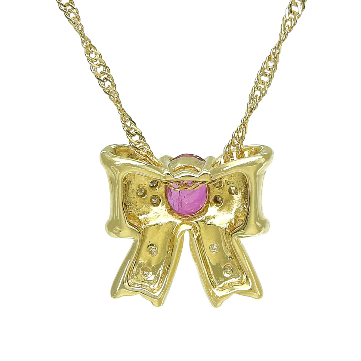 Ruby and Diamond Ribbon Motif Necklace R0.44/D0.11 Yellow Gold K18YG