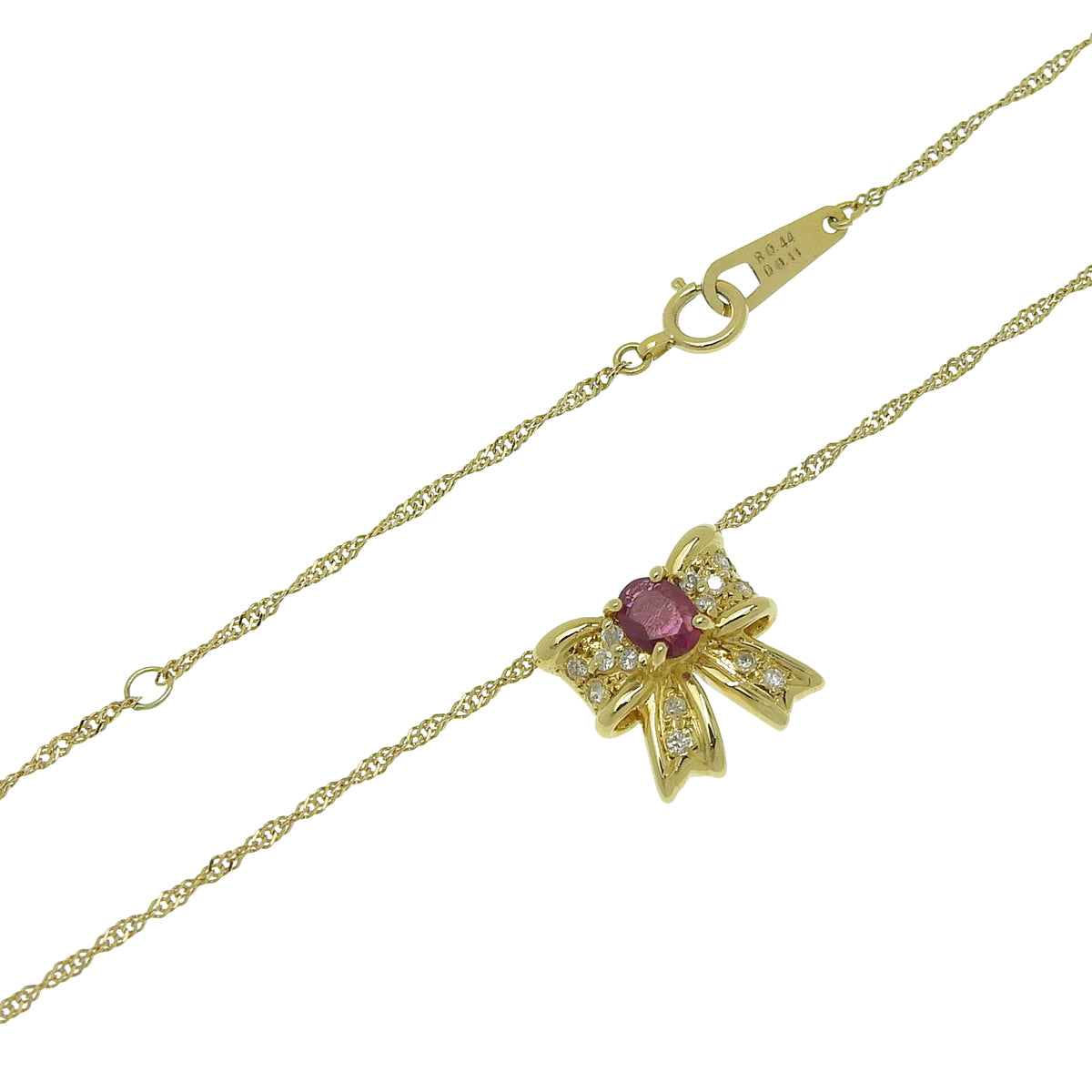 Ruby and Diamond Ribbon Motif Necklace R0.44/D0.11 Yellow Gold K18YG
