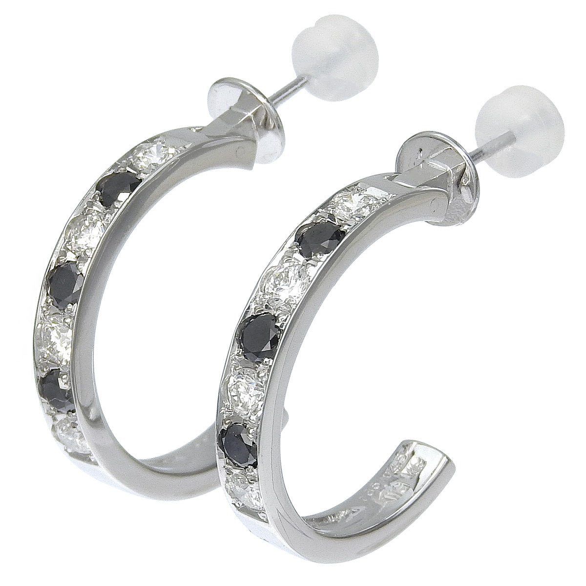 Black Diamond Hoop Earrings D0.45,0.45/BLD0.35,0.35 White Gold K18WG 9.8g