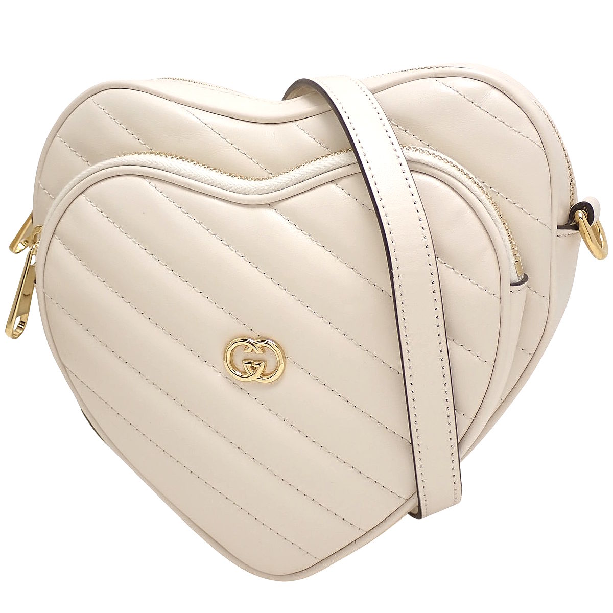Interlocking G Heart Shoulder Bag Leather White 751628
