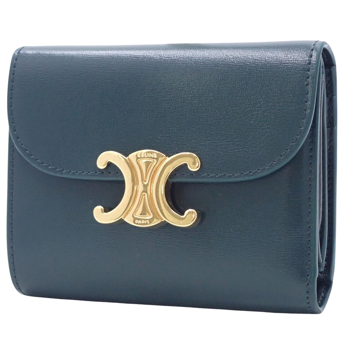 Small Triomphe Wallet in Shiny Calfskin, Dark Green, 10D783DPV