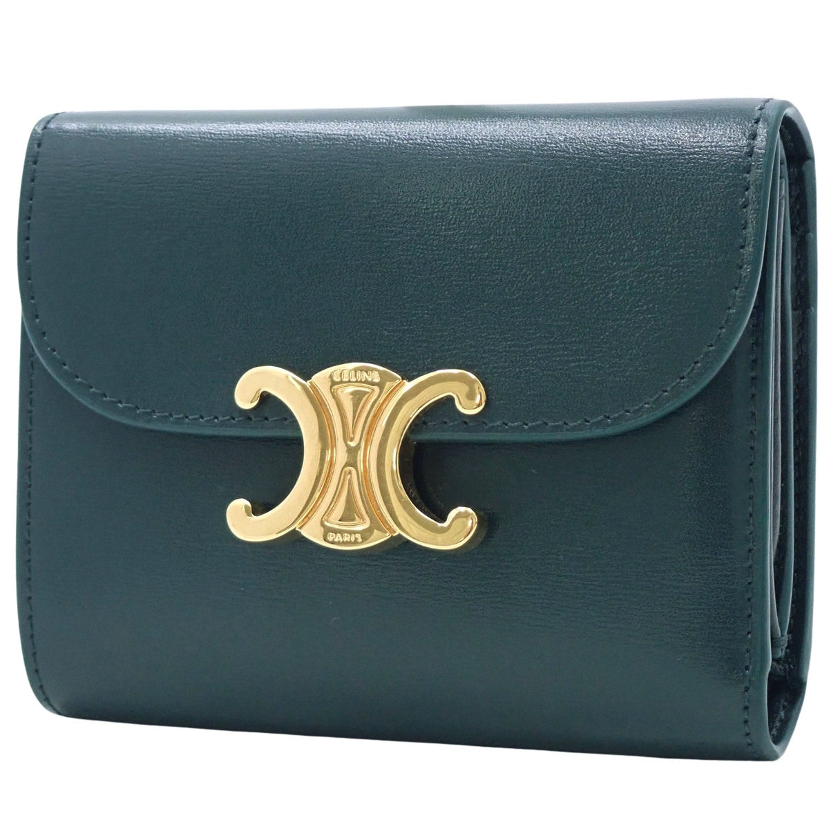 Small Triomphe Wallet in Shiny Calfskin, Dark Green, 10D783DPV