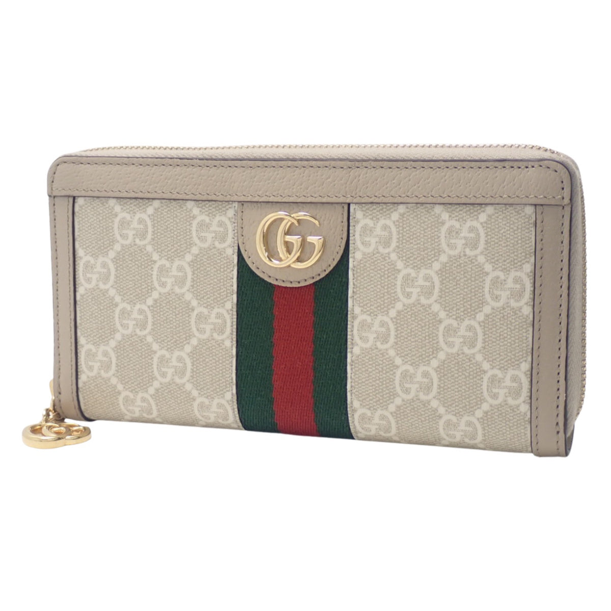 Ophidia Zip-Around Wallet in GG Supreme Leather, Beige and White, 523154
