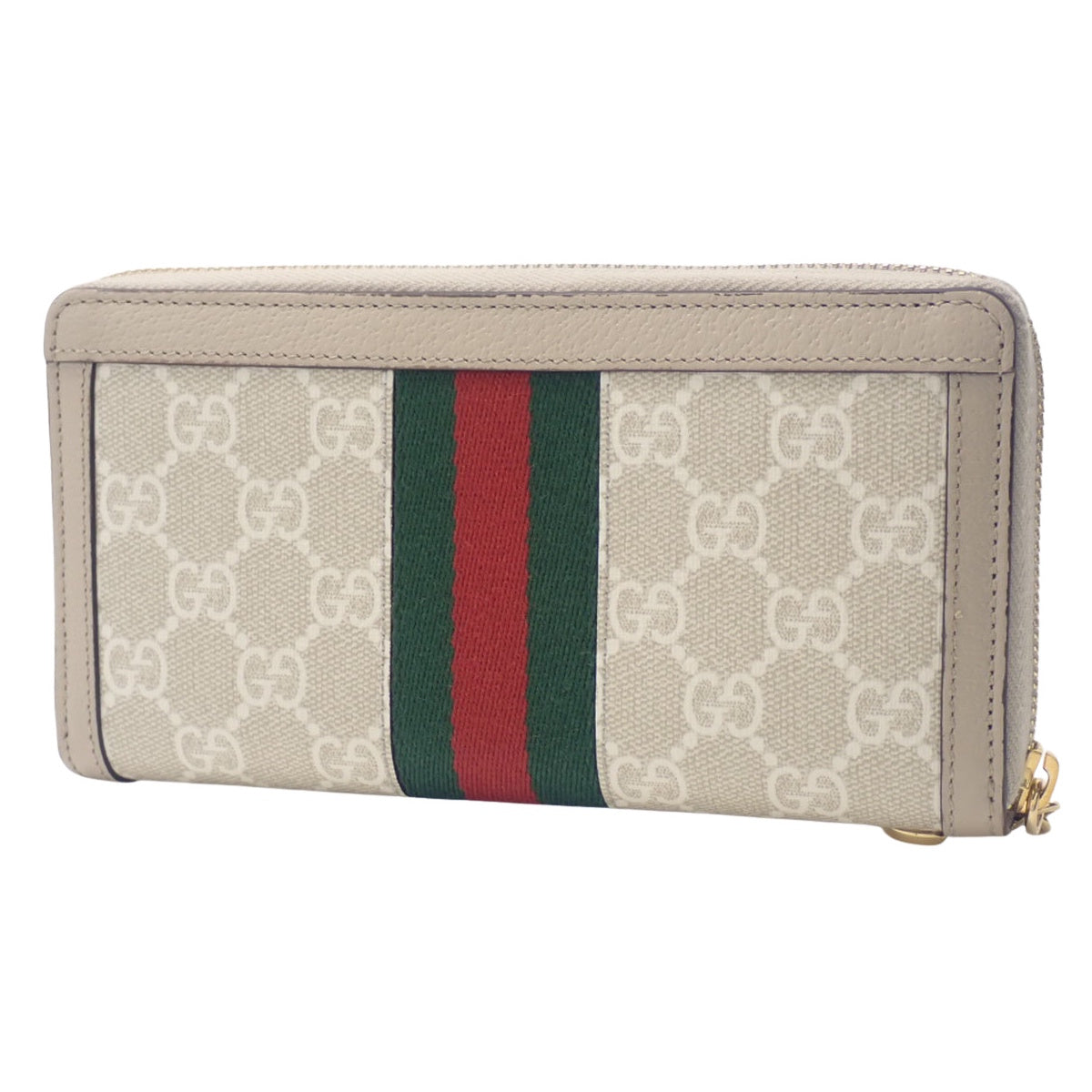 Ophidia Zip-Around Wallet in GG Supreme Leather, Beige and White, 523154