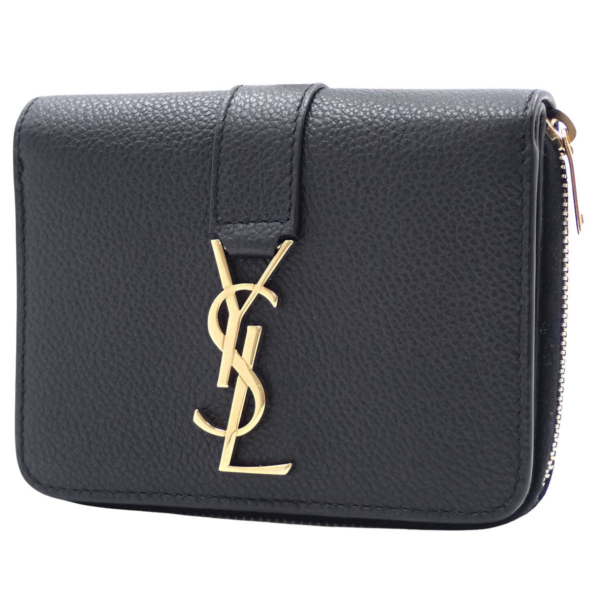 YSLライン ラージ ジップウォレット グレインレザー ブラック 670285