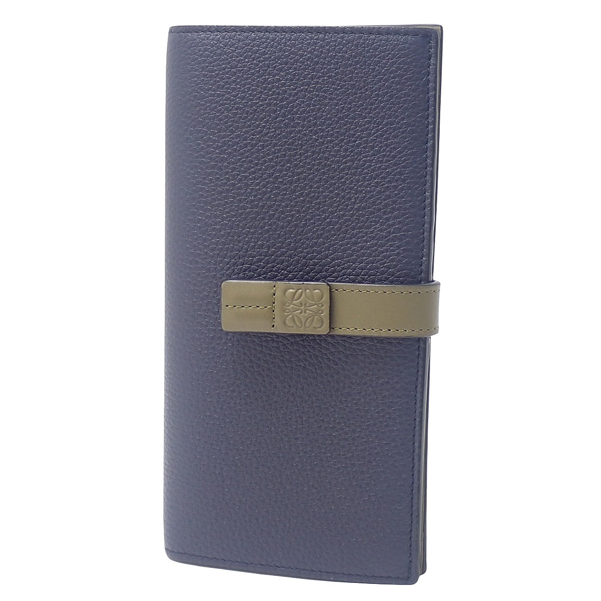 Vertical Wallet in Soft Grain Calfskin, Navy and Khaki, C660S40X02