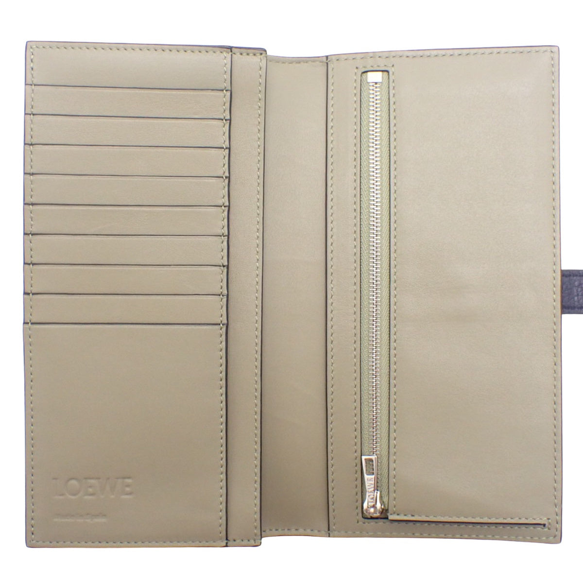 软粒面小牛皮竖款钱包,海军蓝和卡其色,C660S40X02