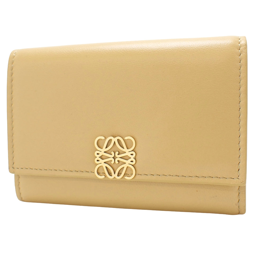 Puffer Anagram Vertical Wallet Small, Shiny Napa Calfskin, Camel, C821S33X06, Tri-fold, Mini Wallet, Accessory